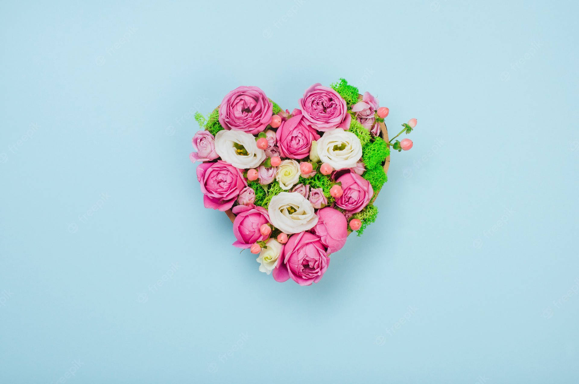 Flower Heart With Pink And White Roses Background