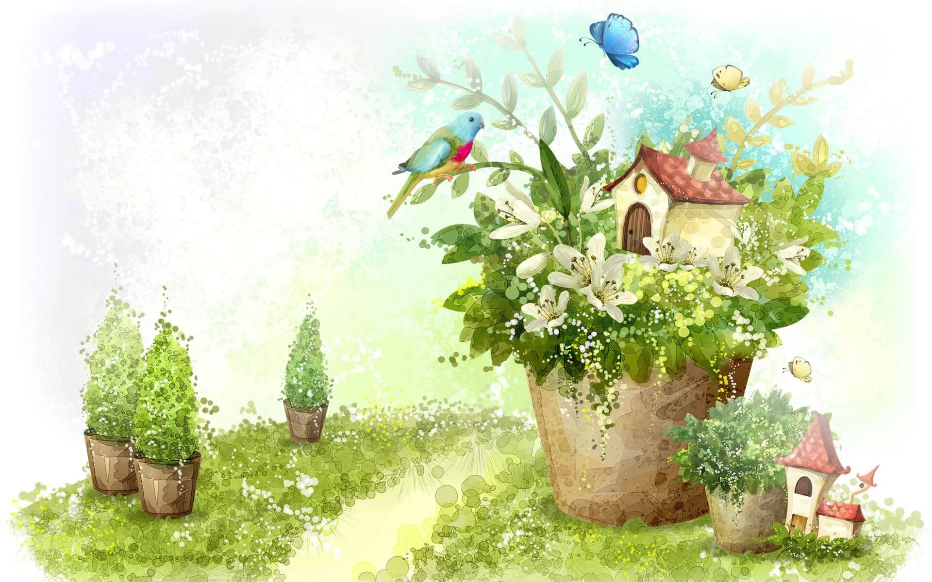 Flower In Pot Digital Drawing Background