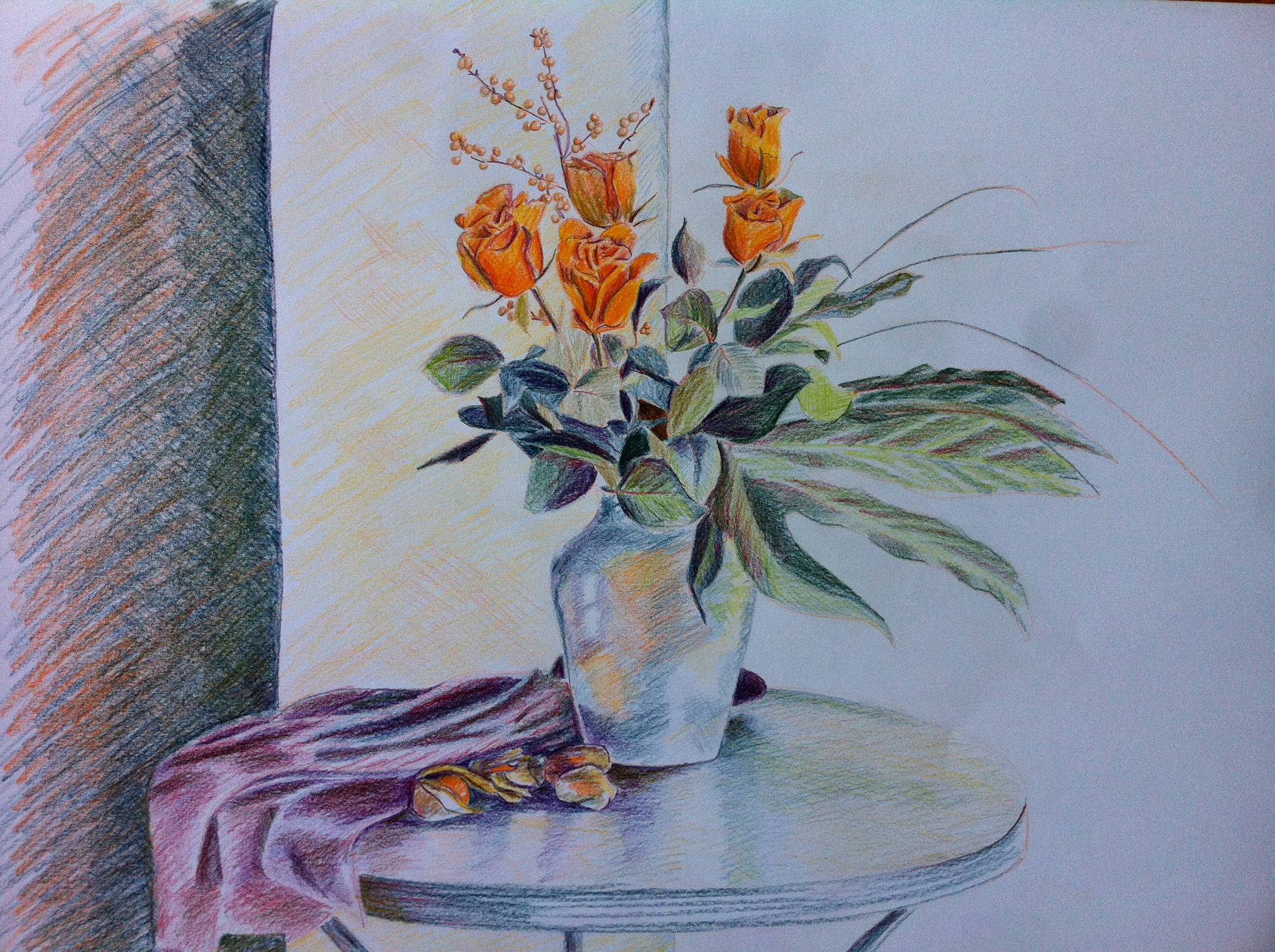 Flower In Vase Art Drawing