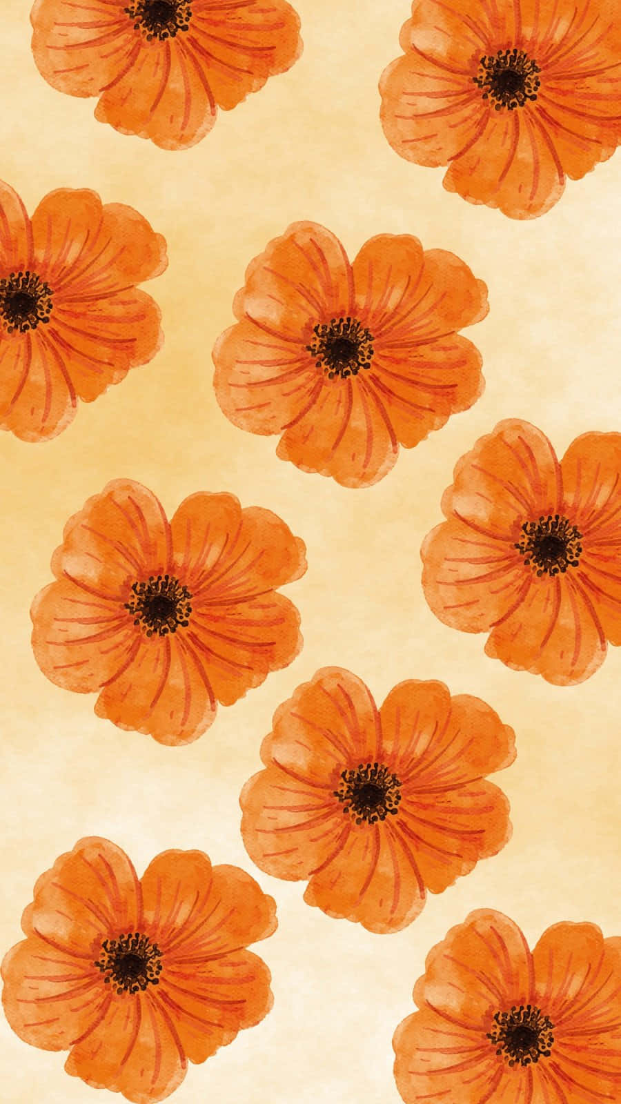 Flower Pattern Orange Aesthetic Background