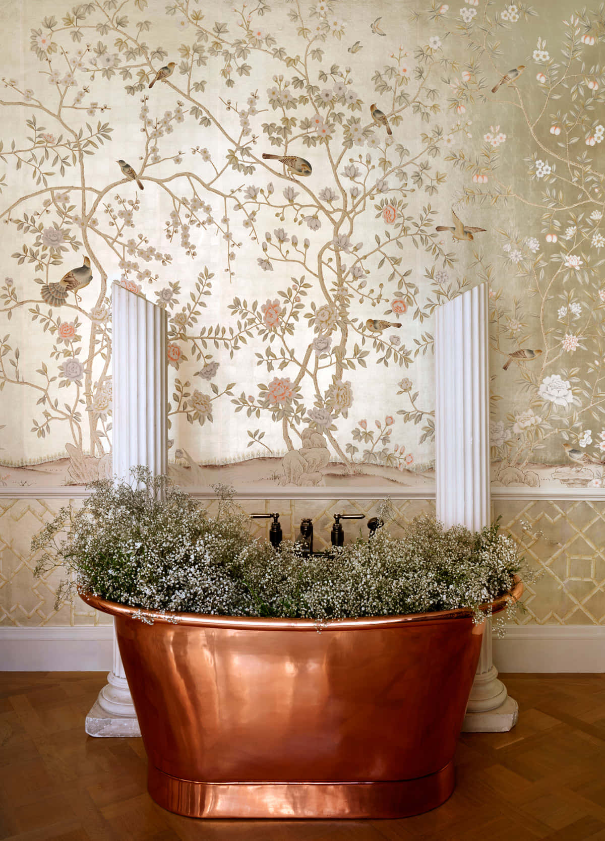 Flower Pot Against A Wall With Gilded Details Background