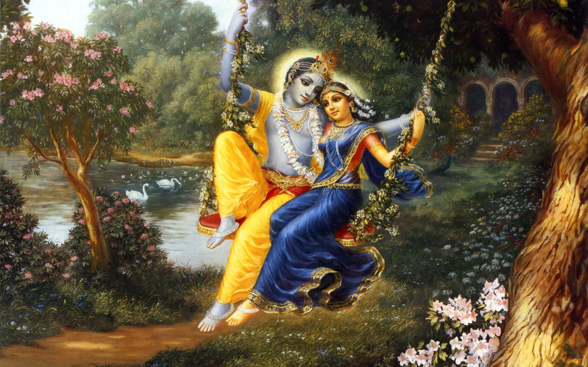 Flower Swing Krishna God 3d