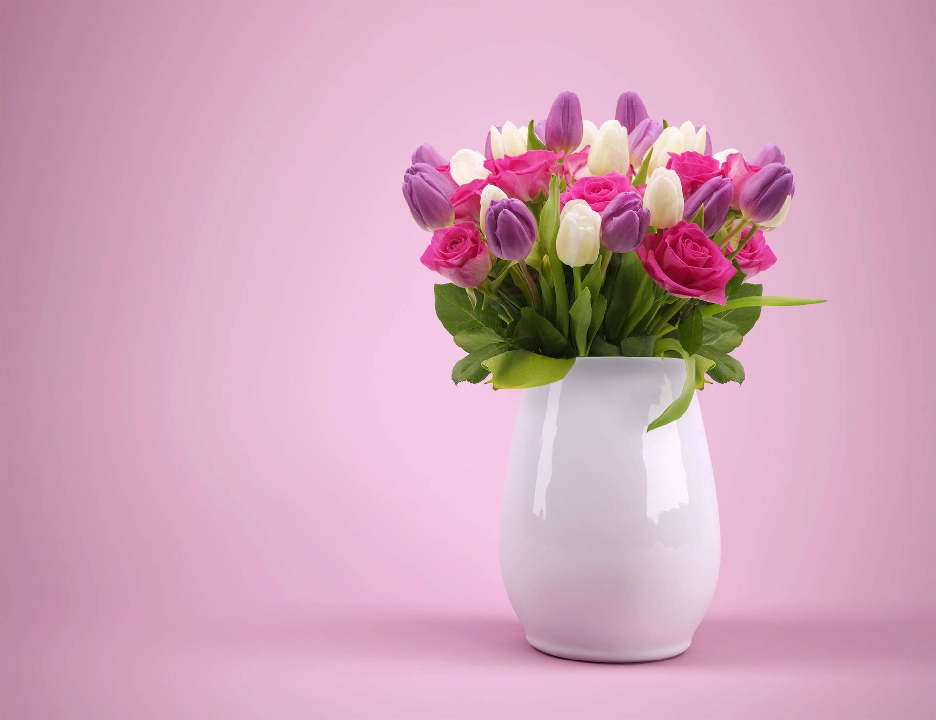 Flower Vase With Tulips And Roses Background