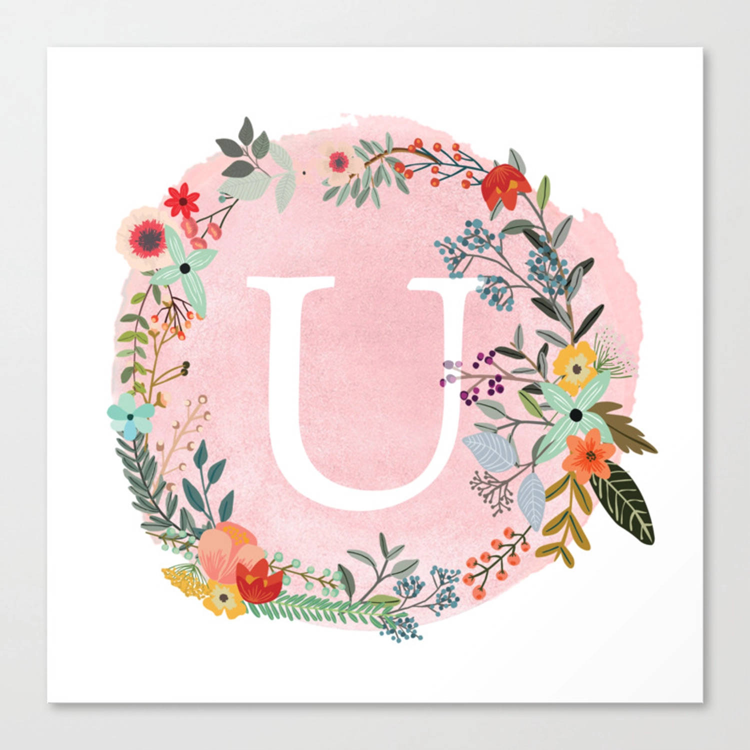 Flower Wreath Letter U Background