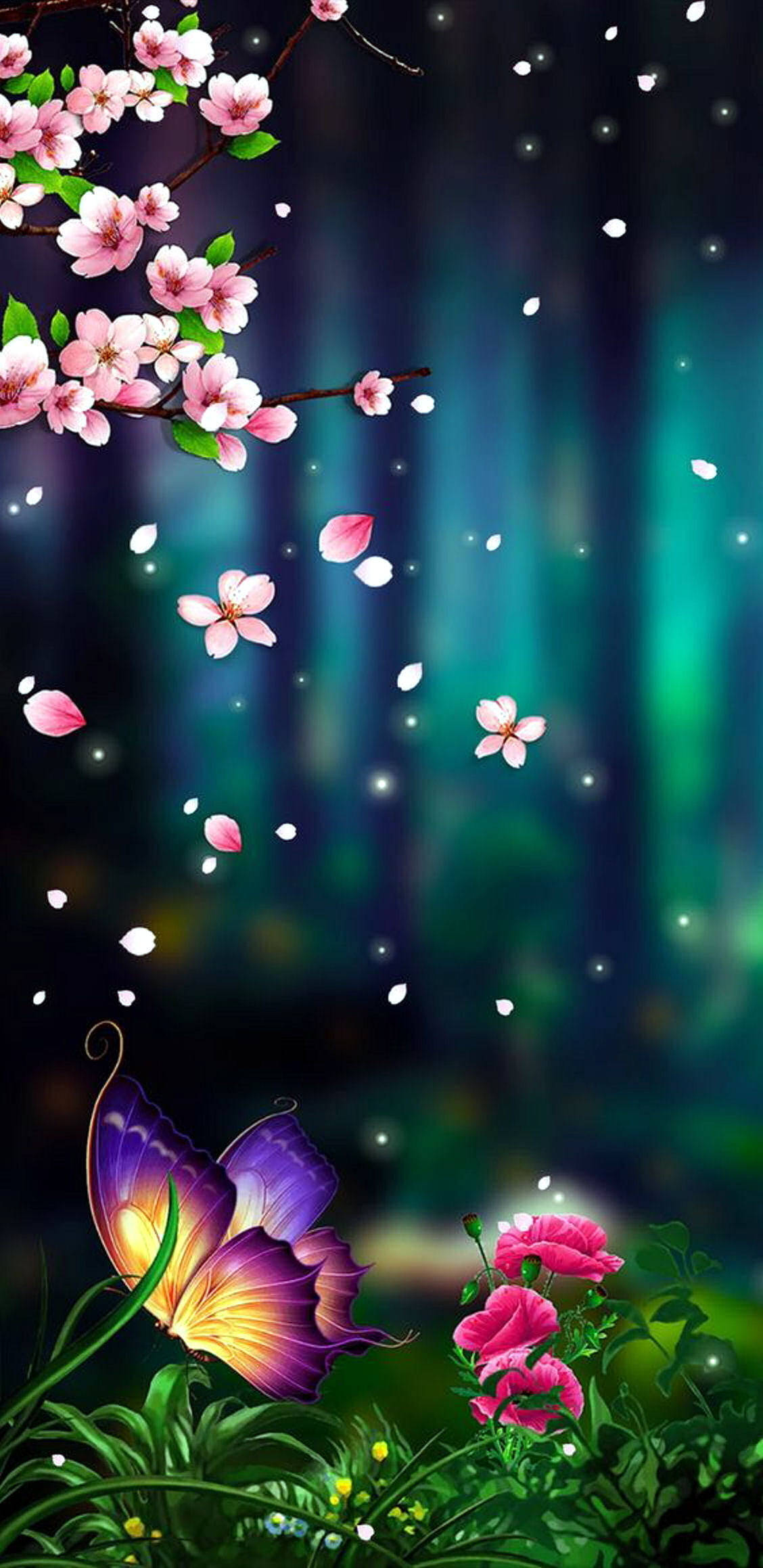 Flowers And Butterfly 3d Android Phone Background