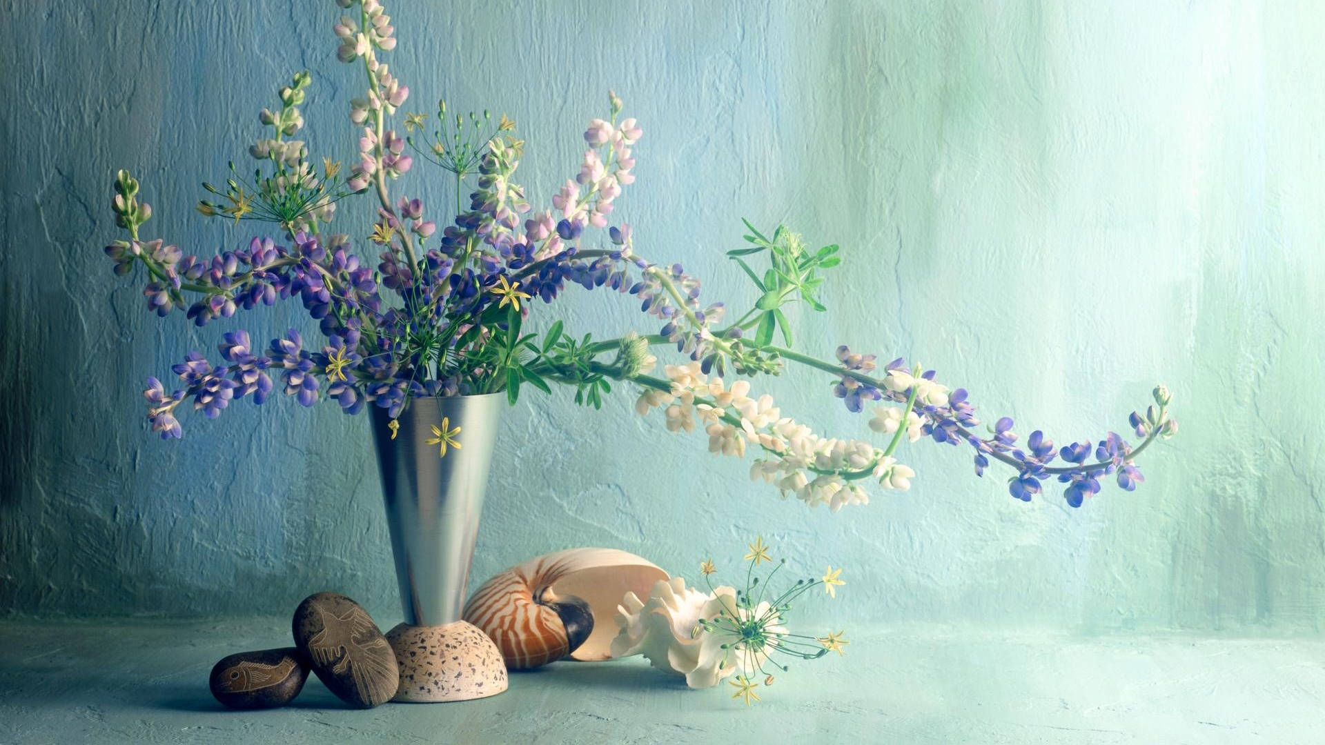 Flowers In A Metallic Flower Vase Background