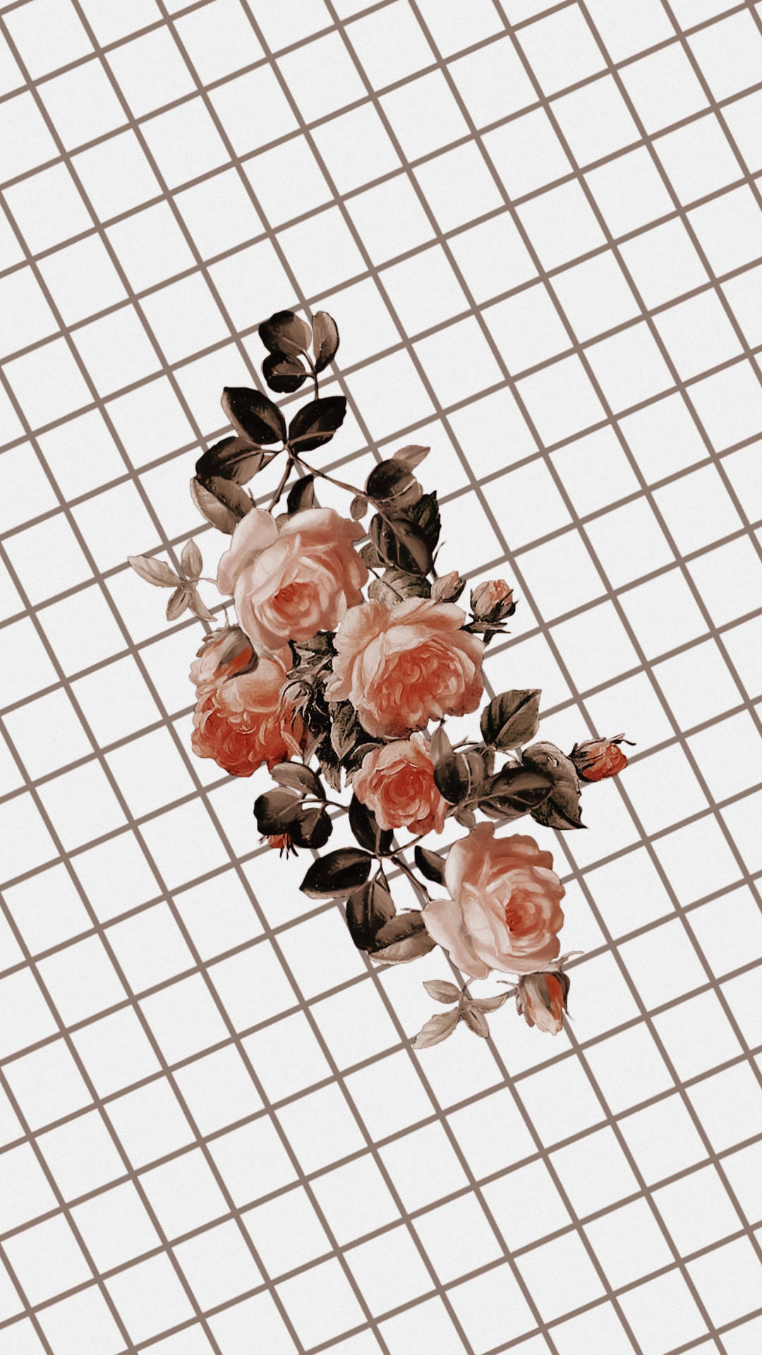 Flowers In Diagonal Grid Aesthetic Background