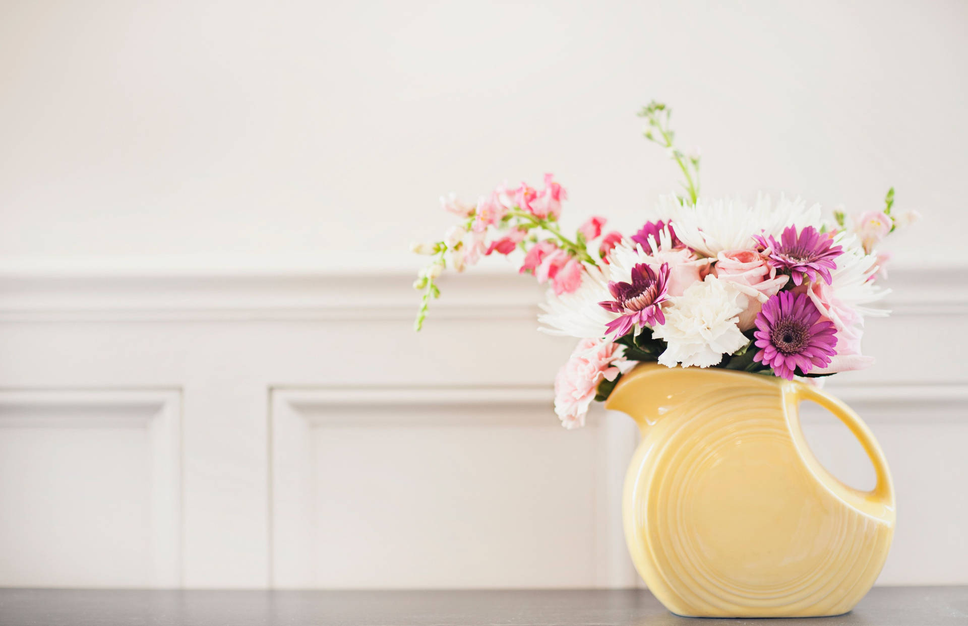 Flowers In Yellow Pitcher Flower Vase