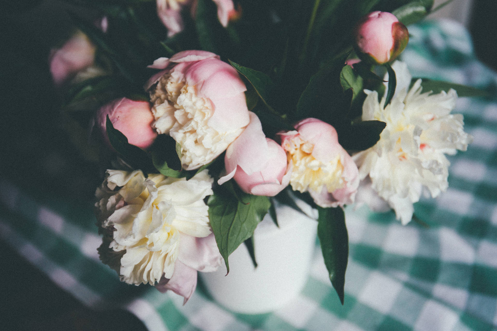 Flowers On Checkered Tablecloth