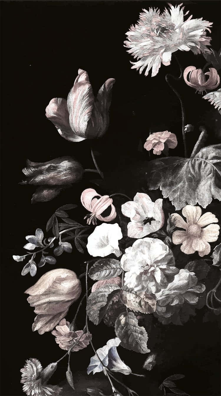 Flowers With Black And White Aesthetic Background