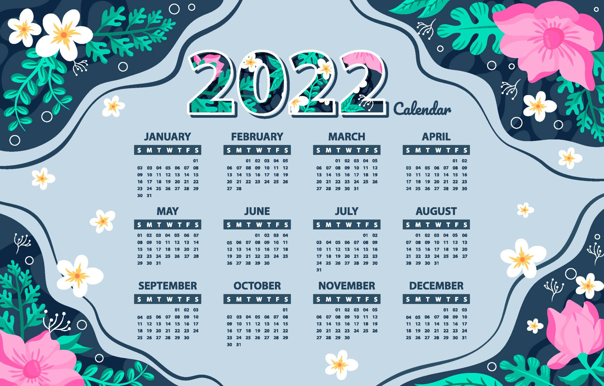Flowery 2022 Calendar Background