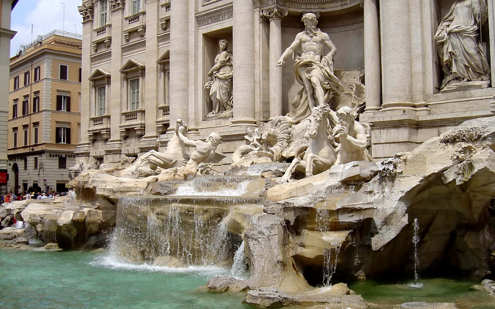 Flowing Water On Trevi Fountain Background