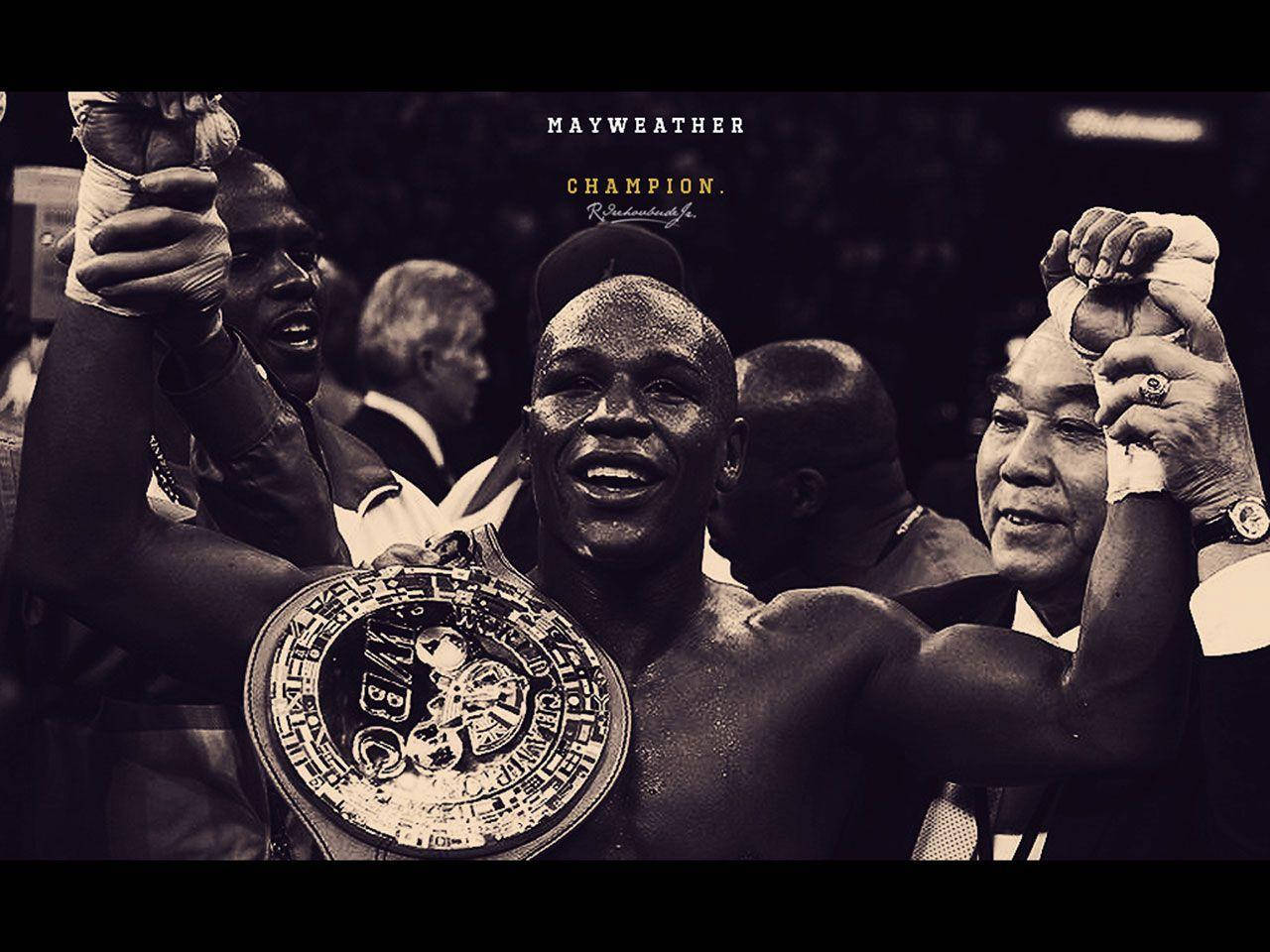 Floyd Mayweather Smiling With The Belt Background