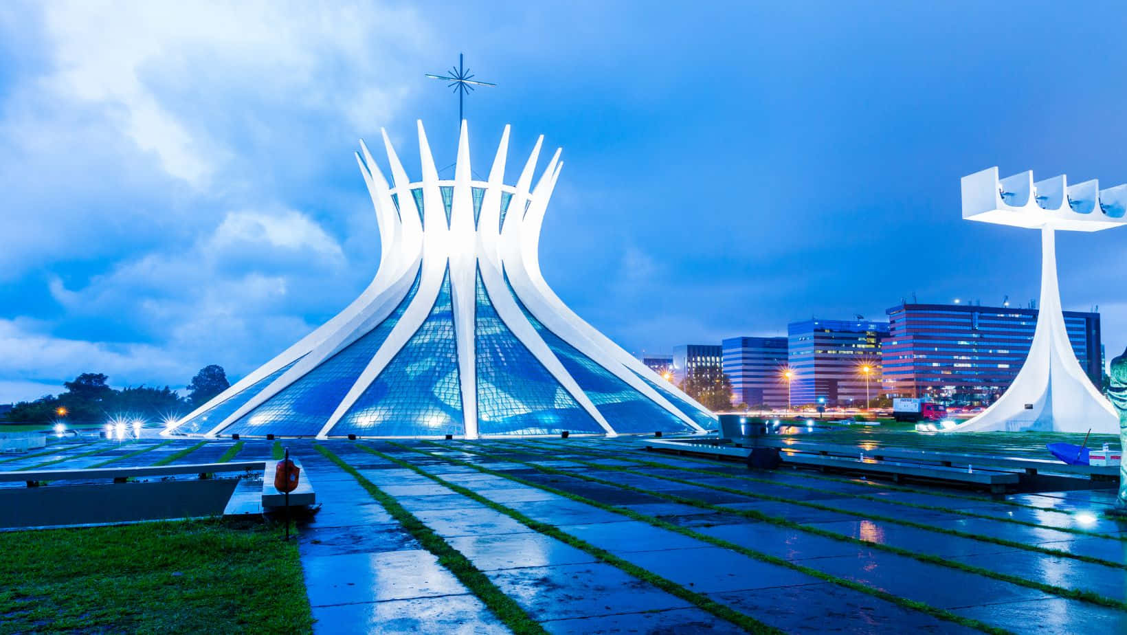 Fluffy Clouds Above Cathedral Of Brasilia Background