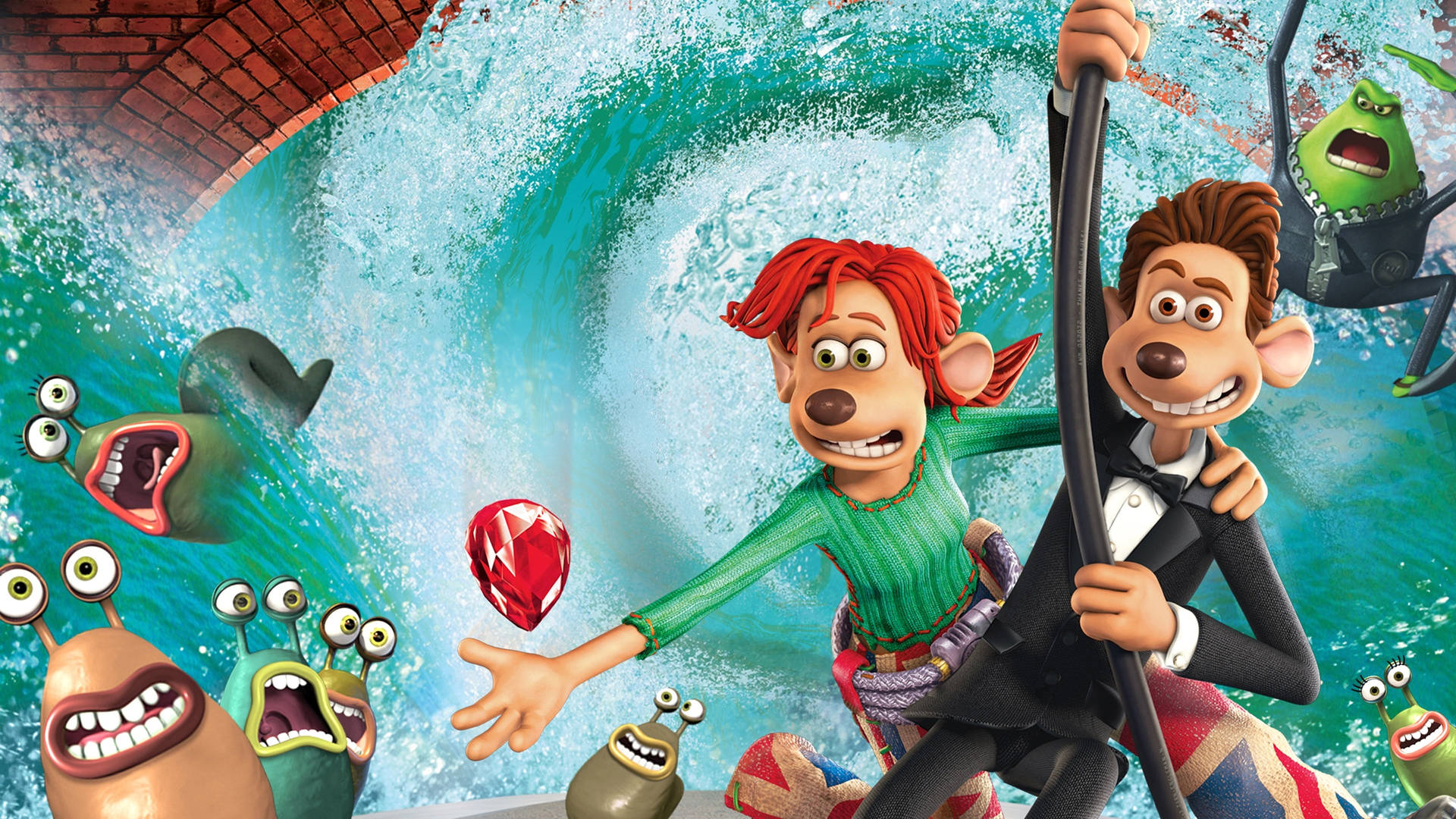 Flushed Away Roddy And Rita With Gem Background