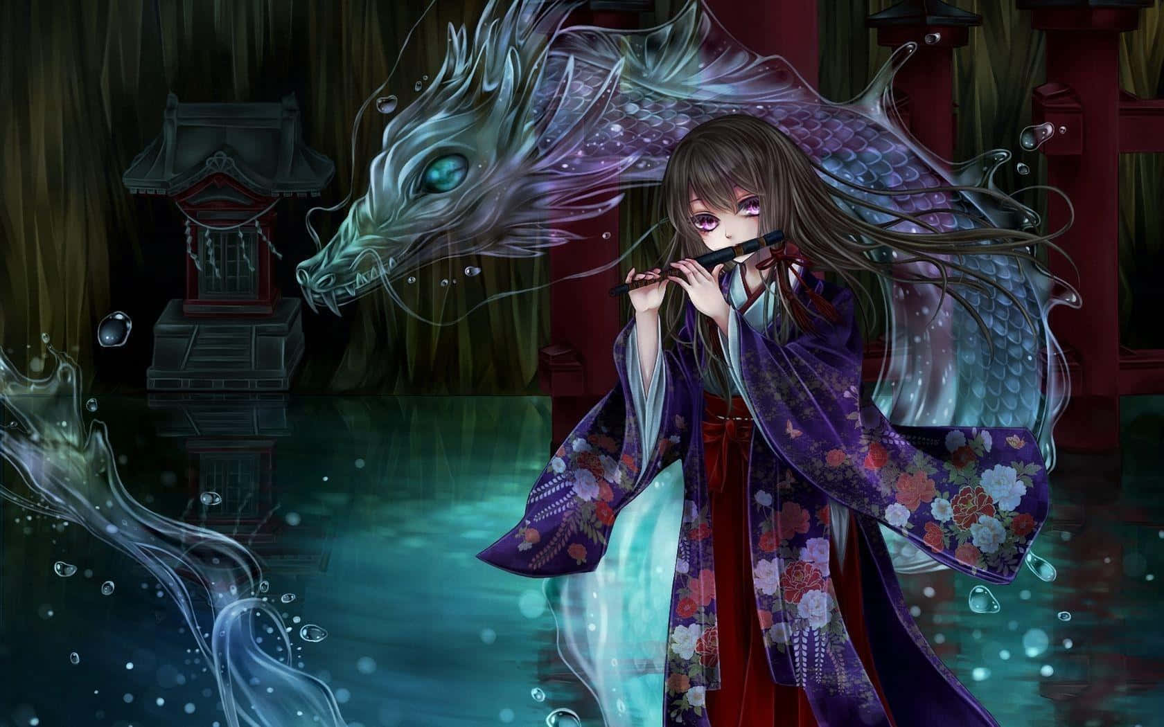 Flute Girl Chinese Dragon Anime Background