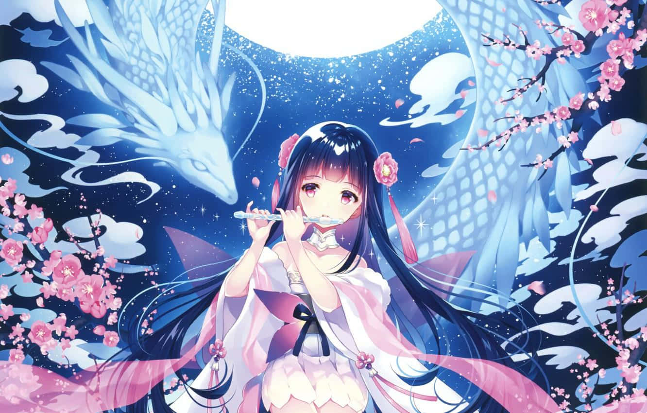Flute Playing Fairy Enchanting Dragon Anime Background