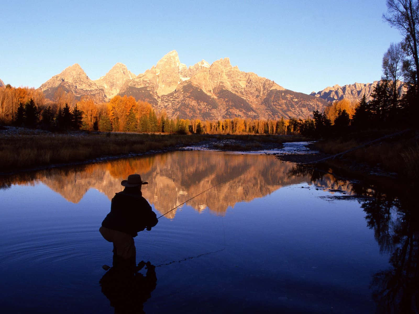 Fly Fishing Mountain Range Nature Photography Background