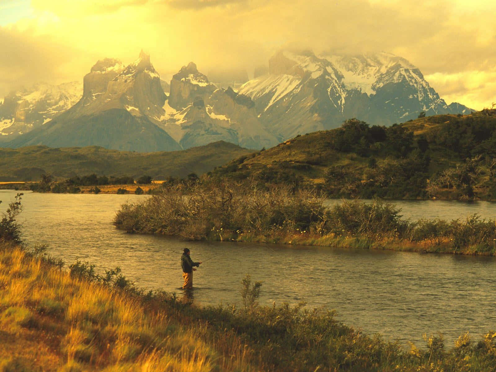 Fly Fishing Sunrise Alps Photography Background