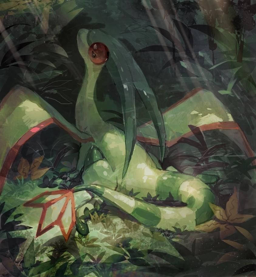 Flygon In A Dark Forest Background