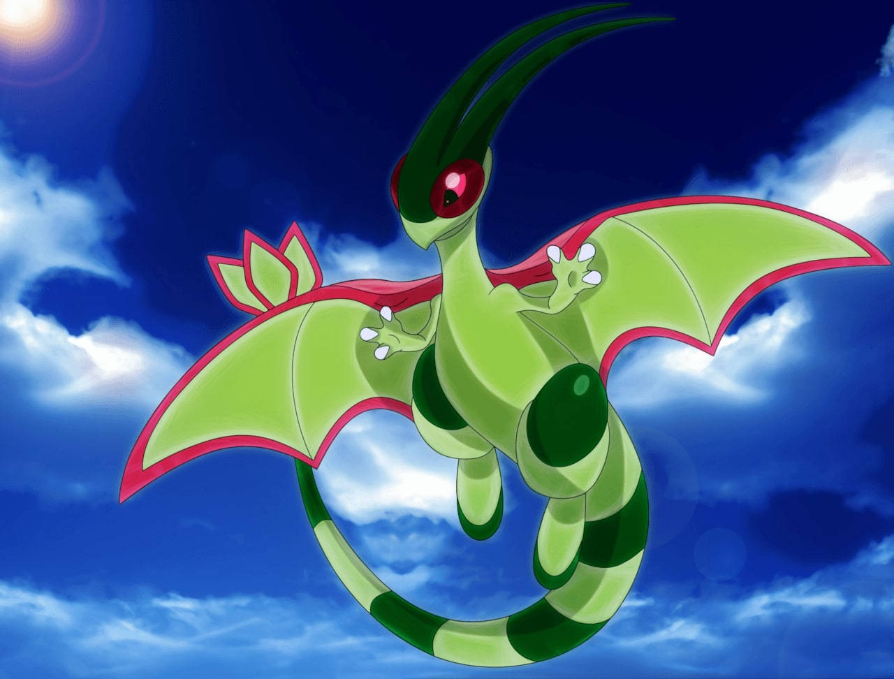 Flygon In The Blue Sky Background