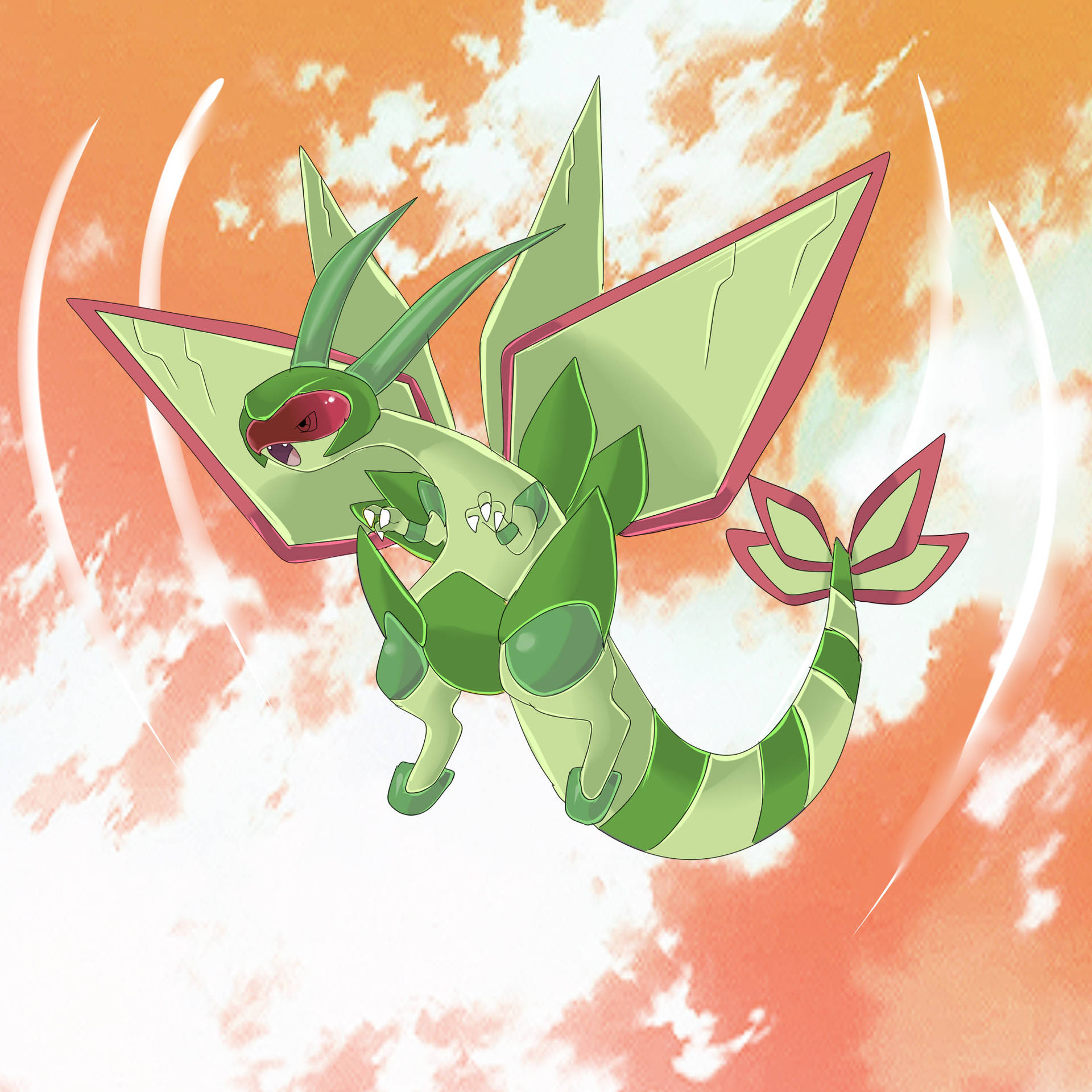 Flygon In The Orange Sky Background