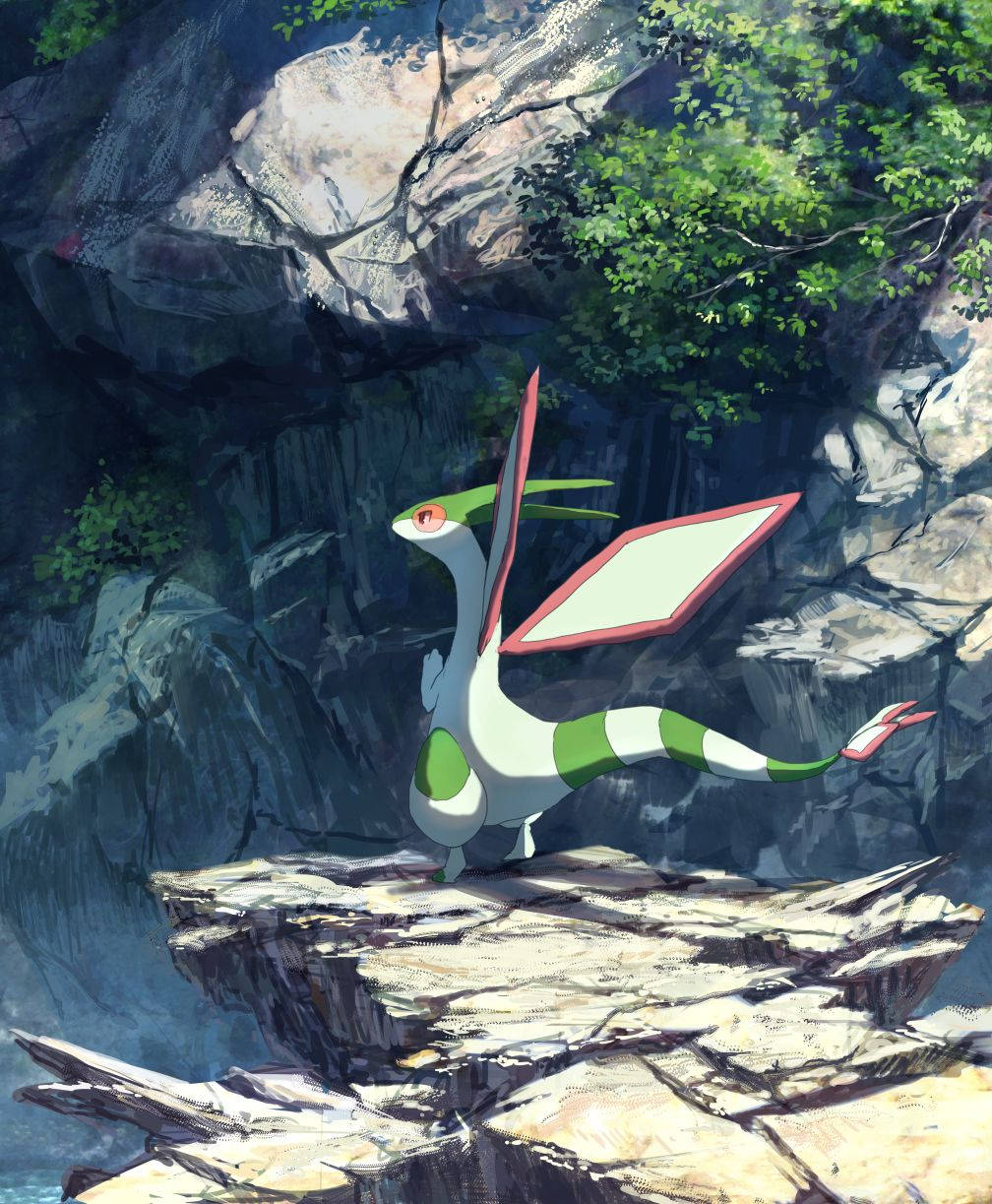 Flygon On A Rocky Mountain Background