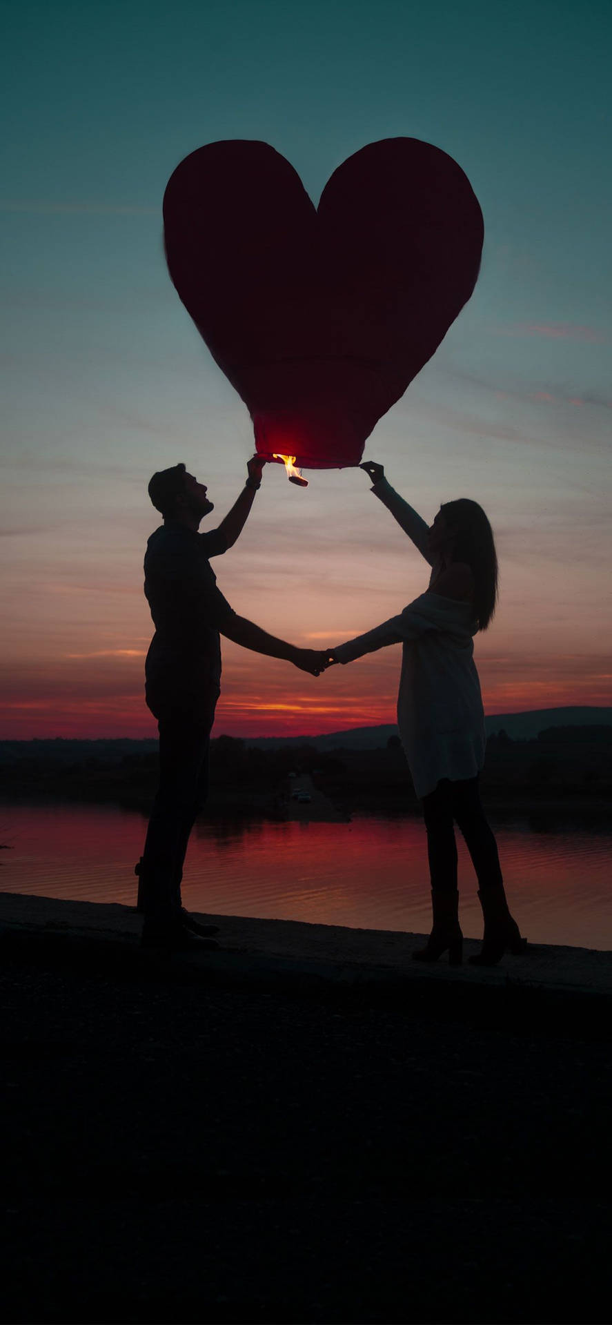 Flying A Heart Lantern Love Story Background