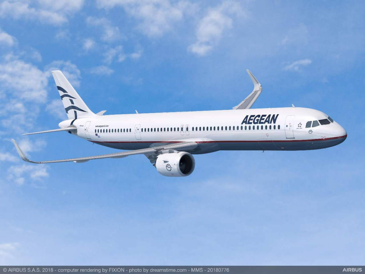 Flying Aegean Airlines Airbus A321 In Blue Sky