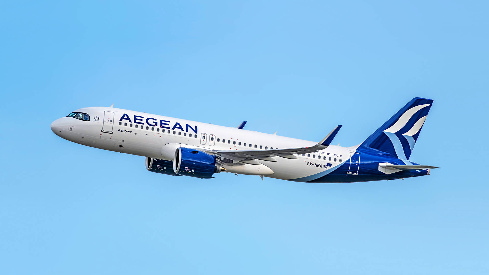 Flying Aegean Airlines Flag Carrier A320neo Blue Sky