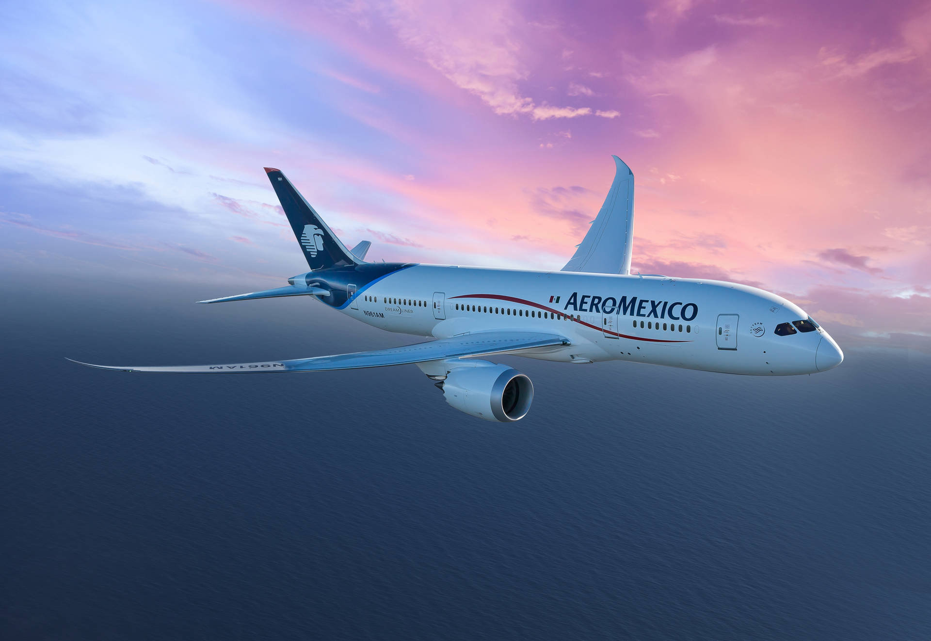 Flying Aeromexico Airline Plane Aesthetic Sky Background