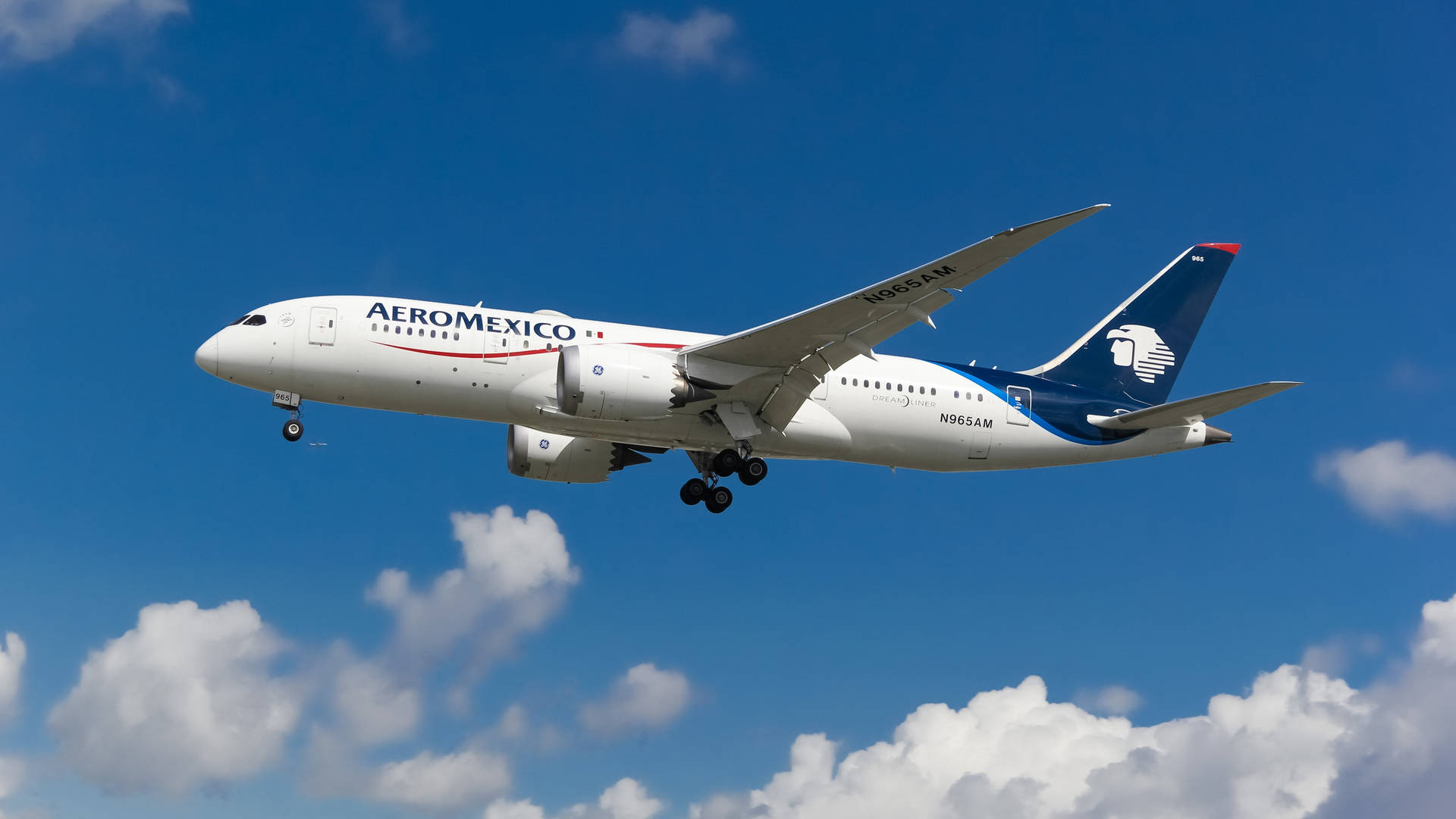 Flying Aeromexico Airline Plane Low Angle Shot Background