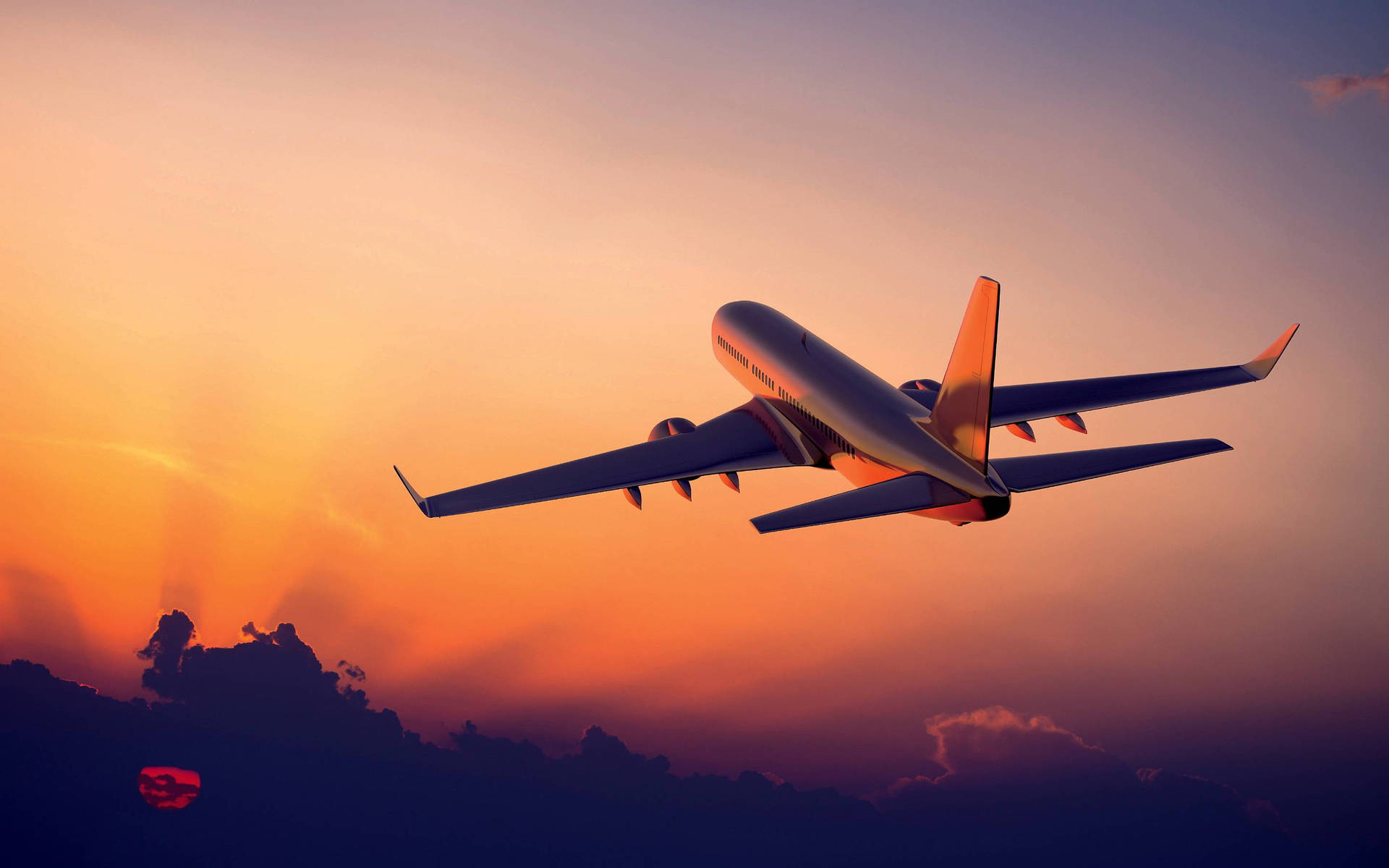 Flying Aeroplane Sunset Background