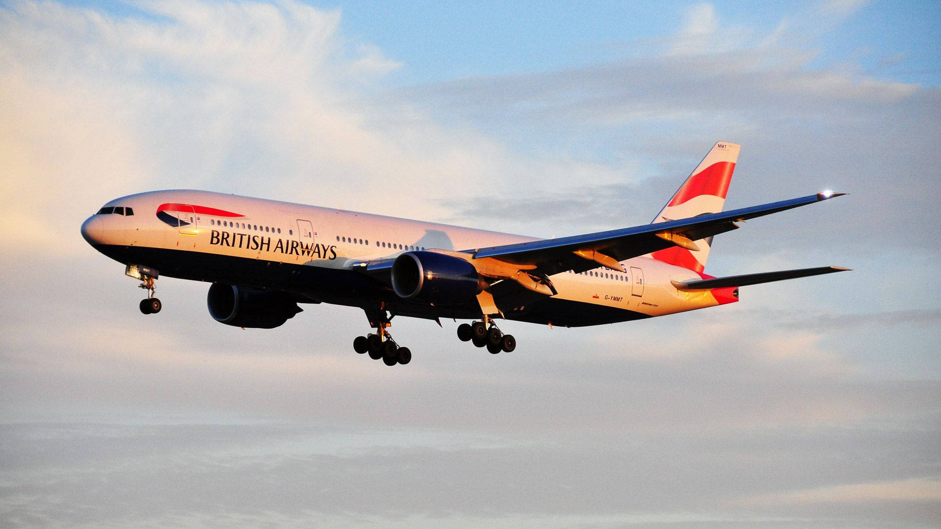 Flying Airplane From British Airways Sunny Day Background