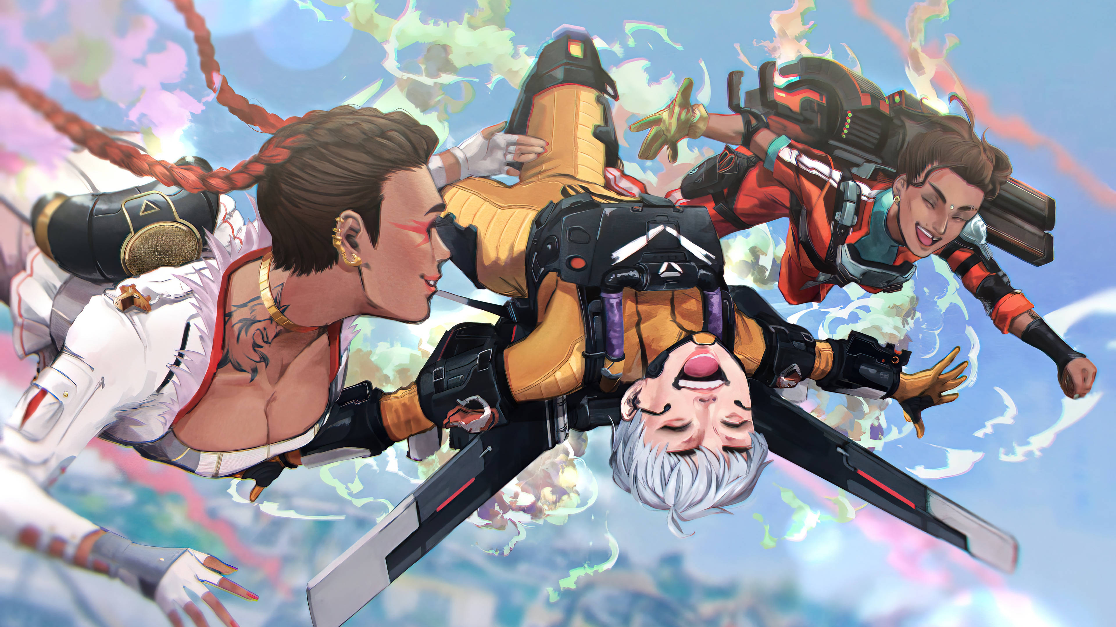 Flying Apex Legends Loba Valkyrie And Rampart Background