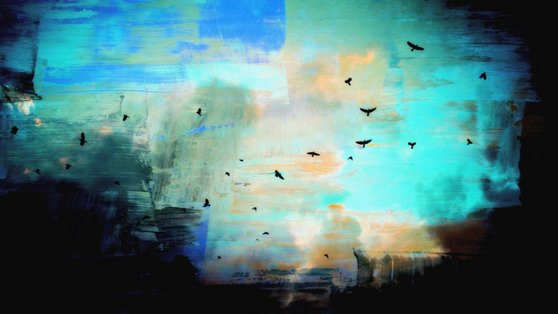 Flying Birds In Sky Drawing Background