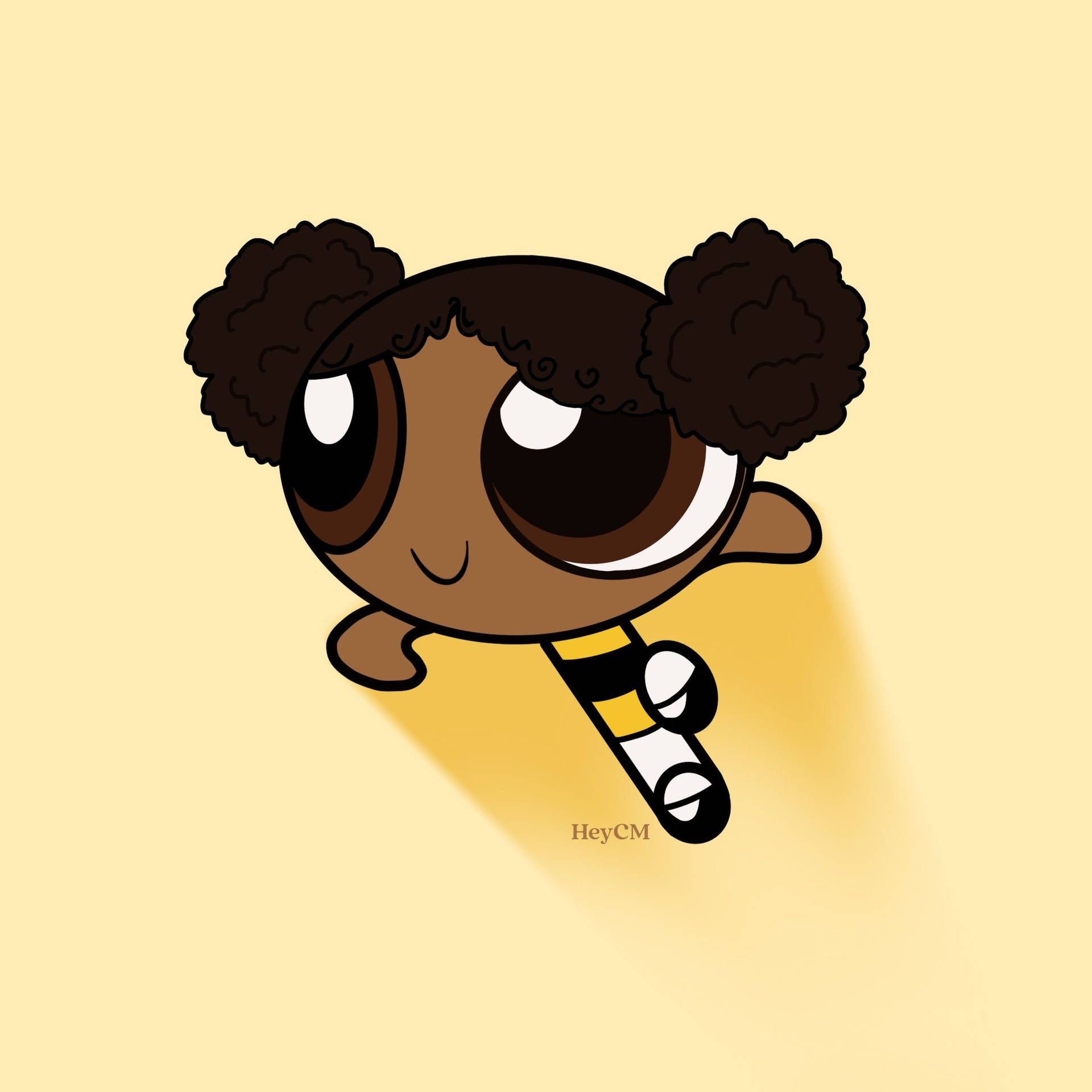 Flying Black Powerpuff Girls Yellow Background Background