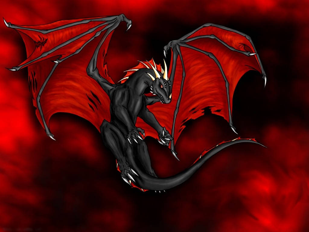 Flying Black Red Dragon Background