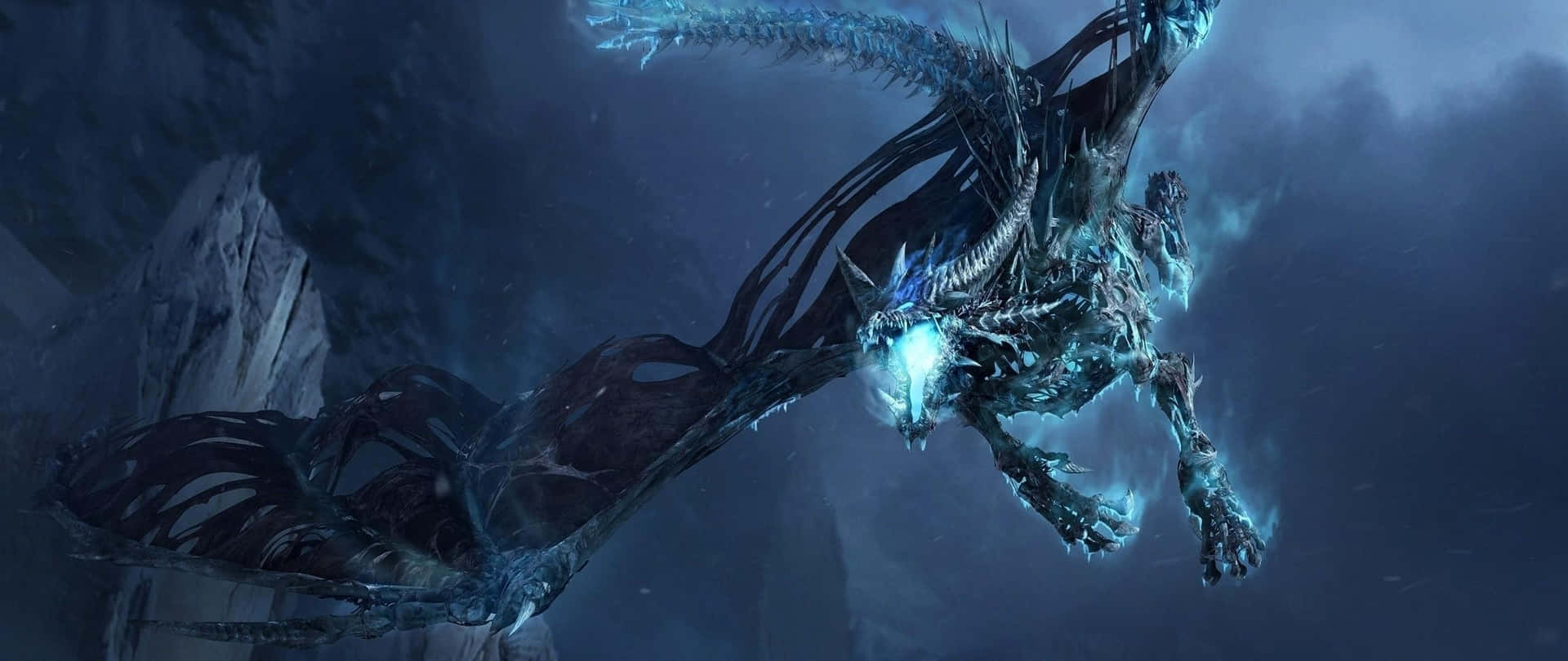 Flying Blue Aura Dragon Ultra Wide Gaming Background