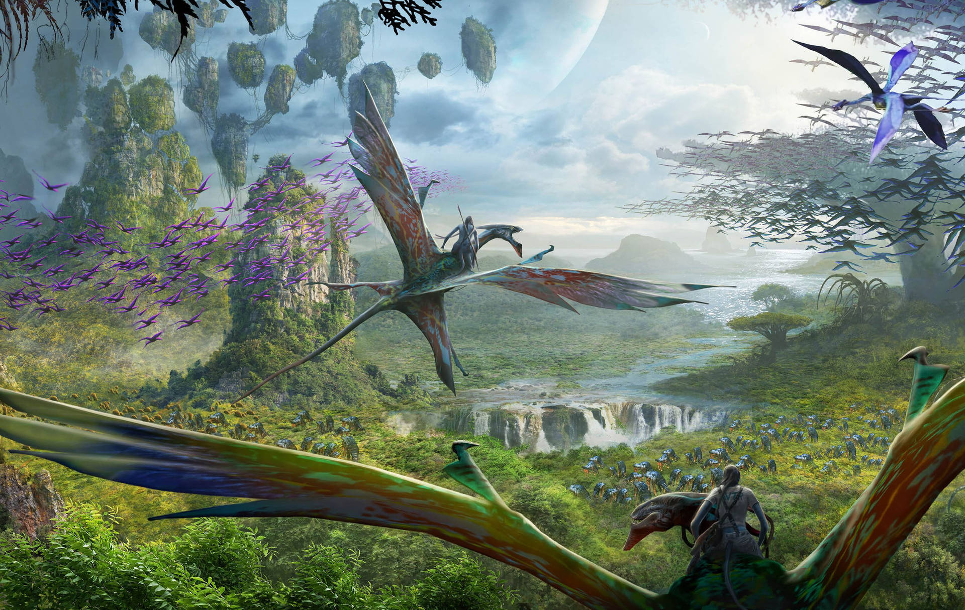 Flying Creatures In Pandora Mountain Background