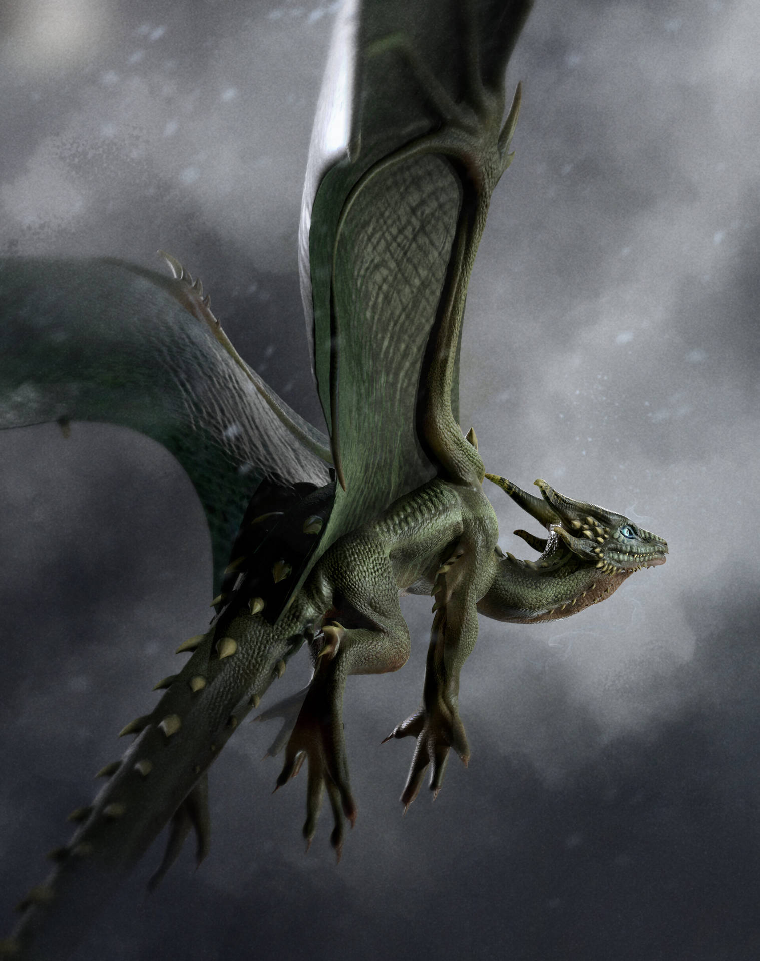 Flying Green Dragon Artwork Background
