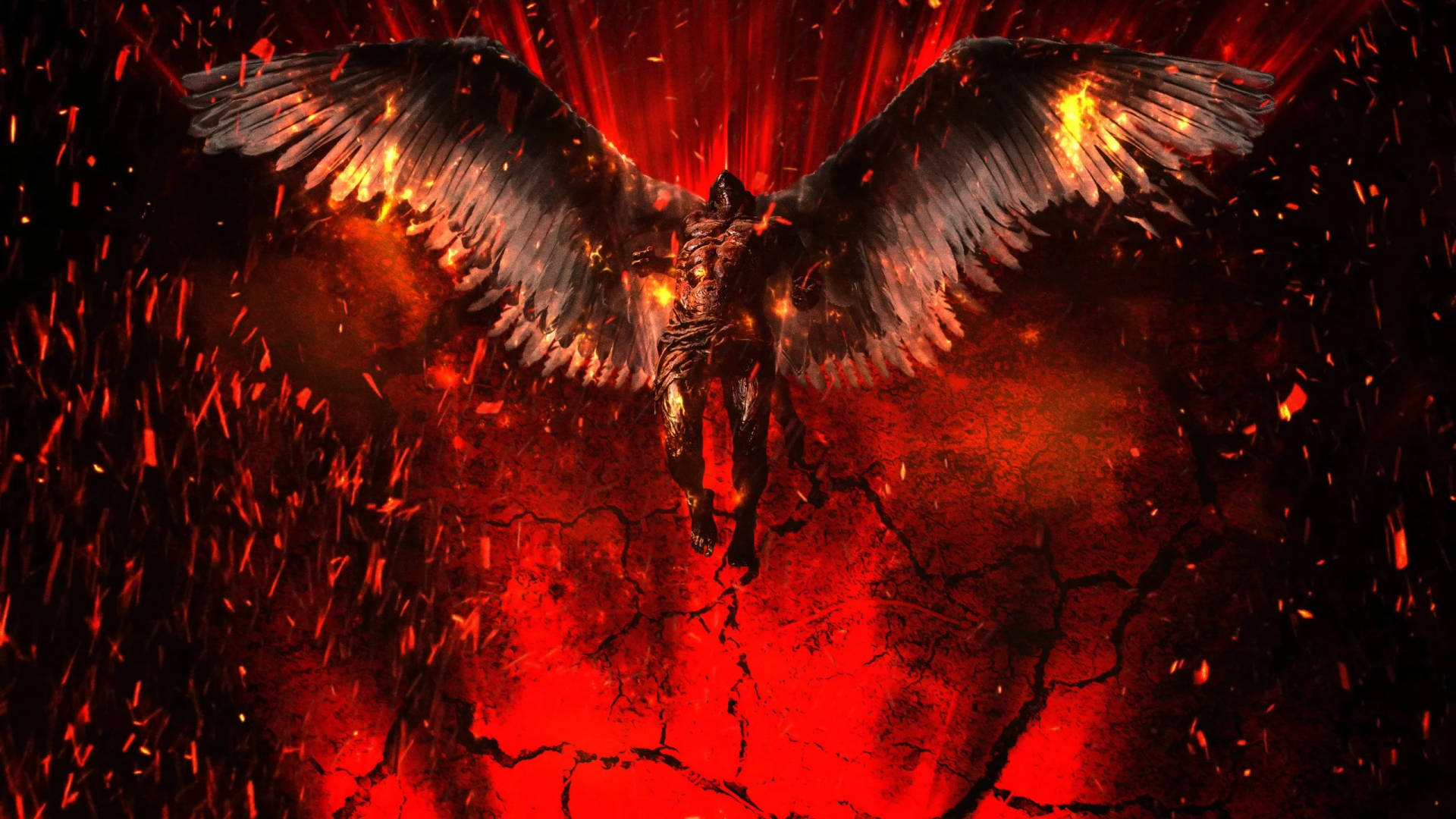 Flying Lucifer Devil In Red Background
