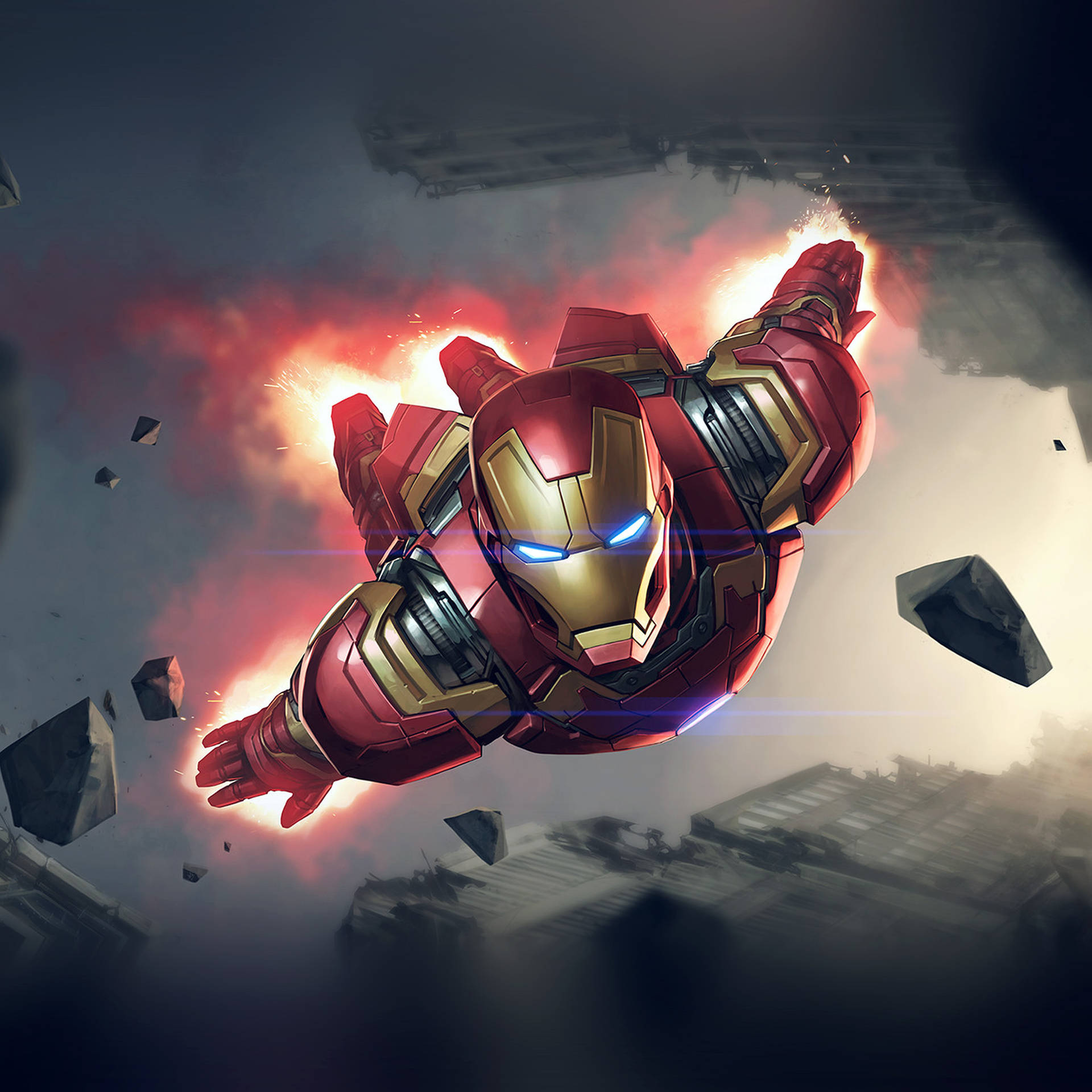 Flying Marvel Avenger Iron Man Superhero Background