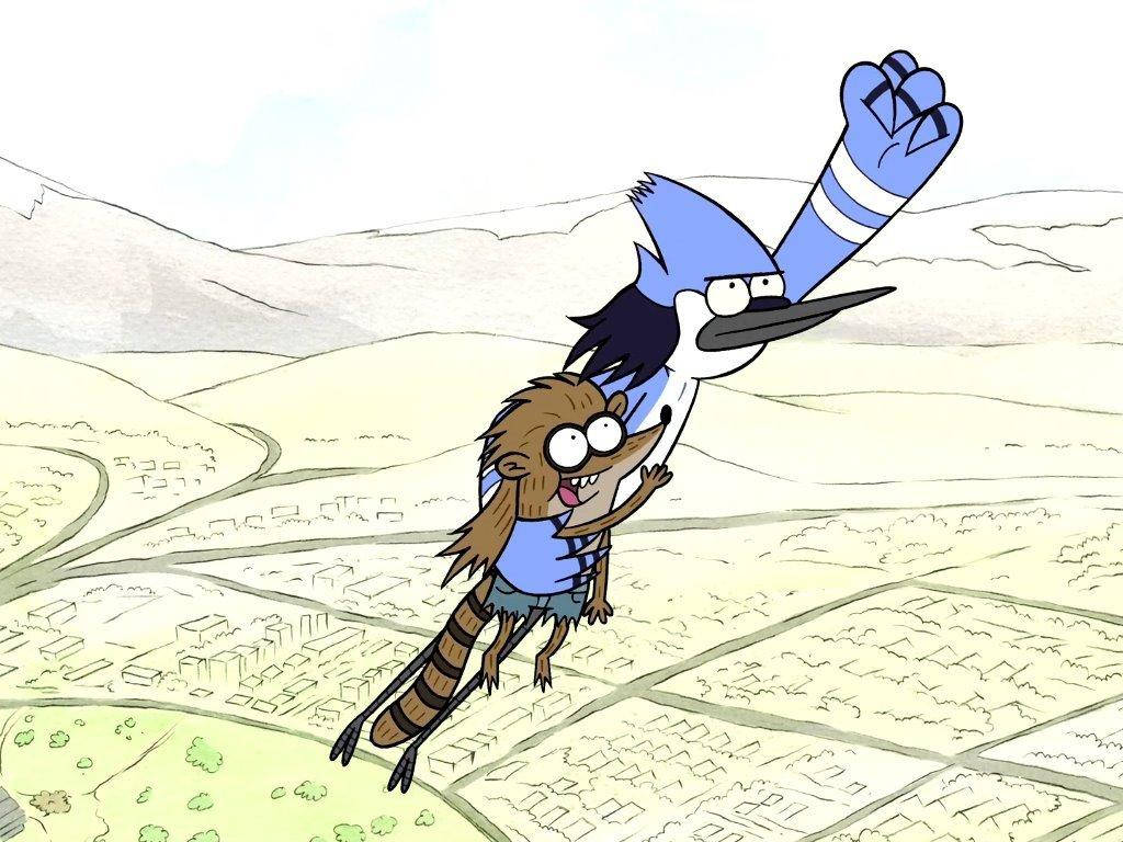 Flying Mordecai And Rigby Background