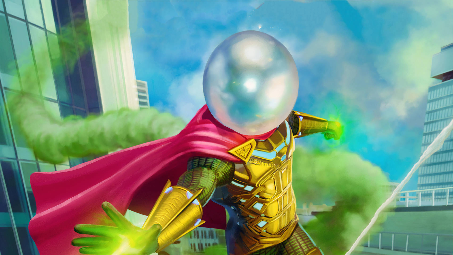Flying Mysterio In Golden Armor Background
