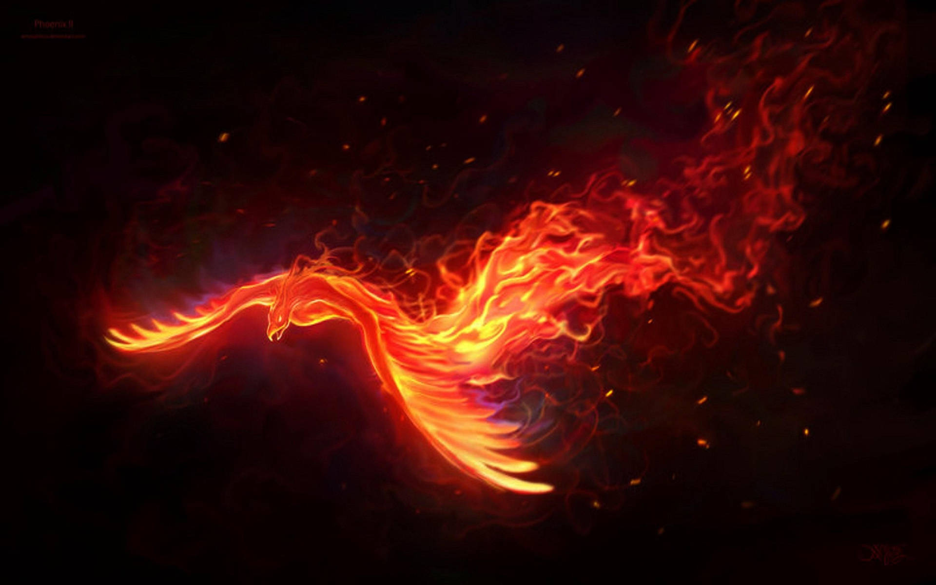 Flying Phoenix With Fire Wings Background