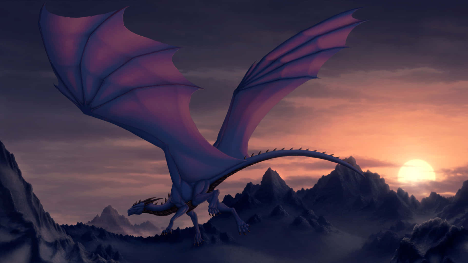 Flying Purple Dragon In Dawn