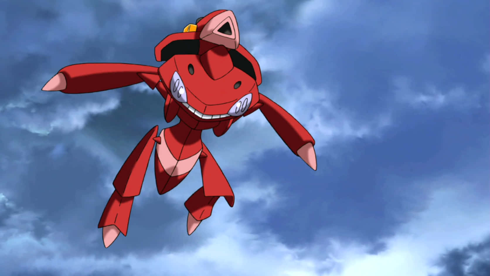 Flying Red Shiny Genesect Pokemon Background
