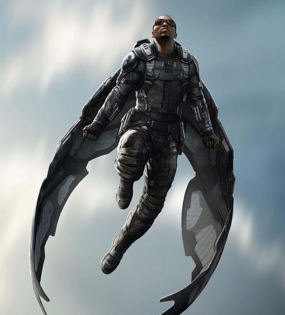 Flying Superhero Falcon Marvel And Sky Background