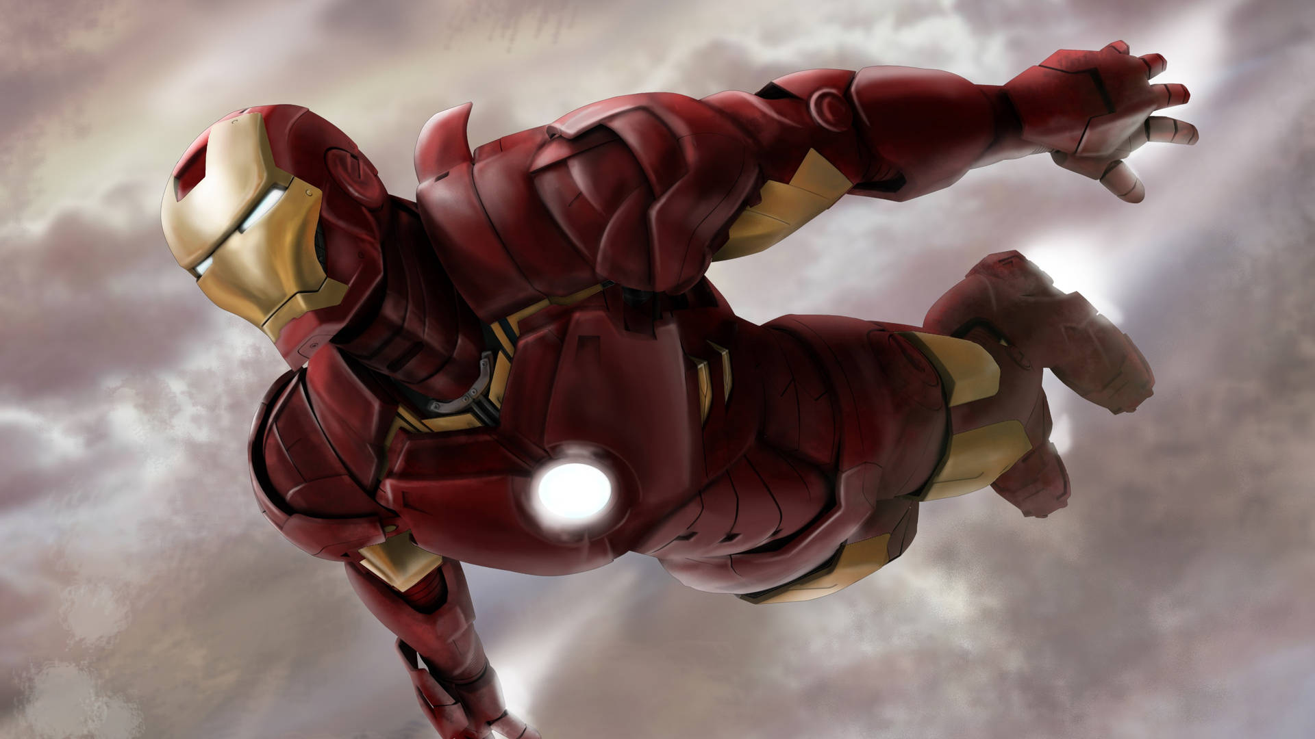 Flying Through The Clouds Superhero Iron Man Background